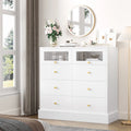 White 8 Drawer Wood Dresser with 2 Glass Doors H855716