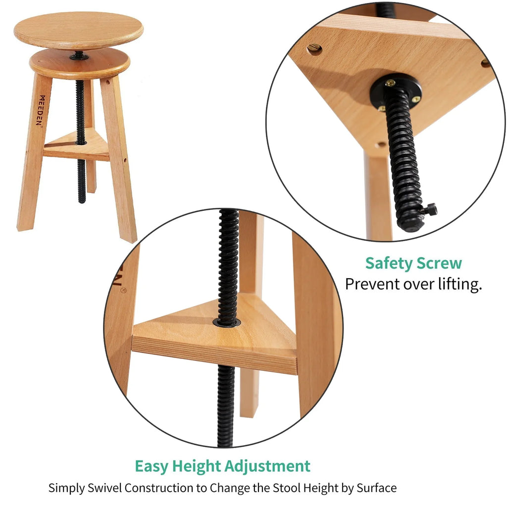 Adjustable Height Beechwood Wooden Drafting Stool D237