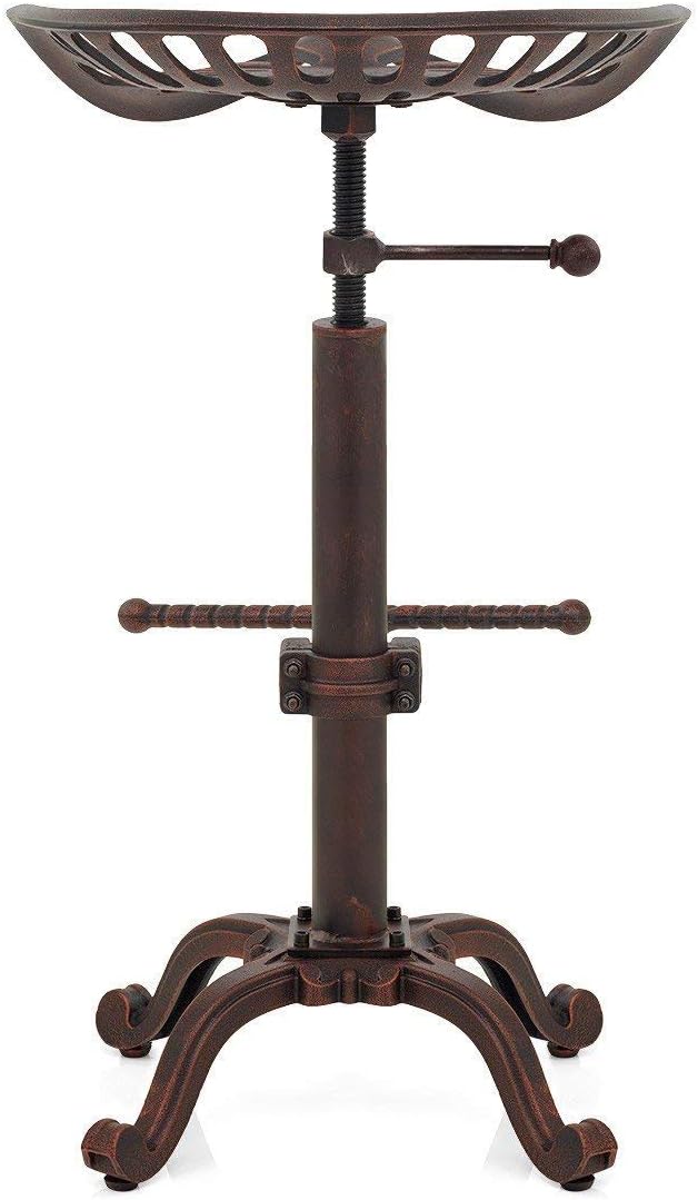 Rustic Industrial Bar Stool Cast Iron Adjustable Height Swivel V737