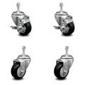 Set of 4 Black Polyurethane Swivel Threaded Stem Casters with 3 inch x 1.25 inch Wheels and 3/8 inch Stems J261