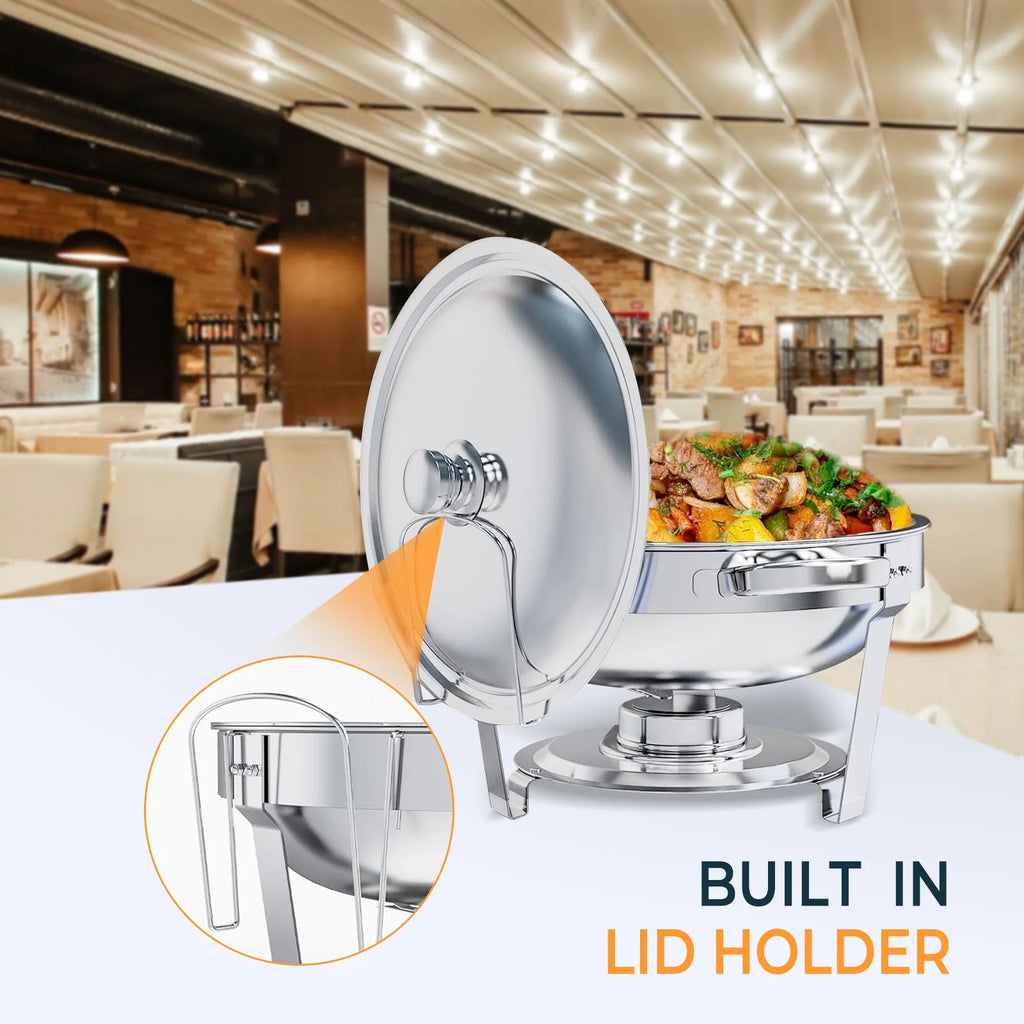 6 Pack 5QT Round Stainless Steel Chafing Dish Buffet Set F98670