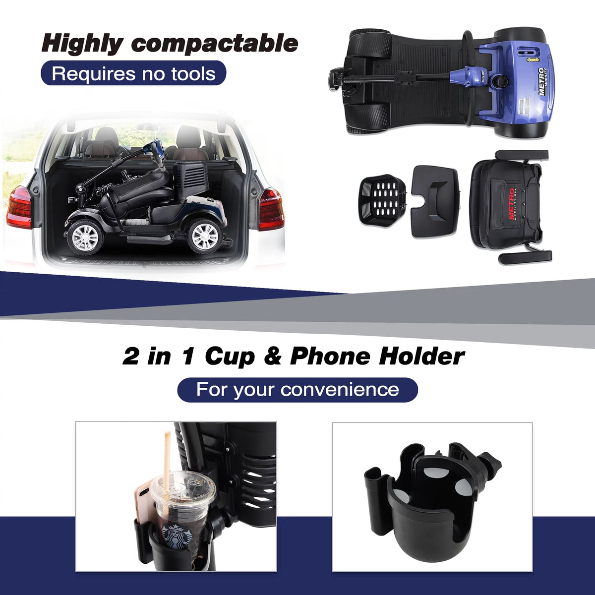 Blue 4 Wheel Mobility Scooter with Phone Holder and Cup Holder E255627