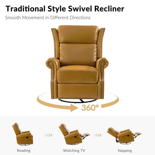 Genuine Leather Swivel Rocker Recliner with Footrest and Lumbar Support Q53520