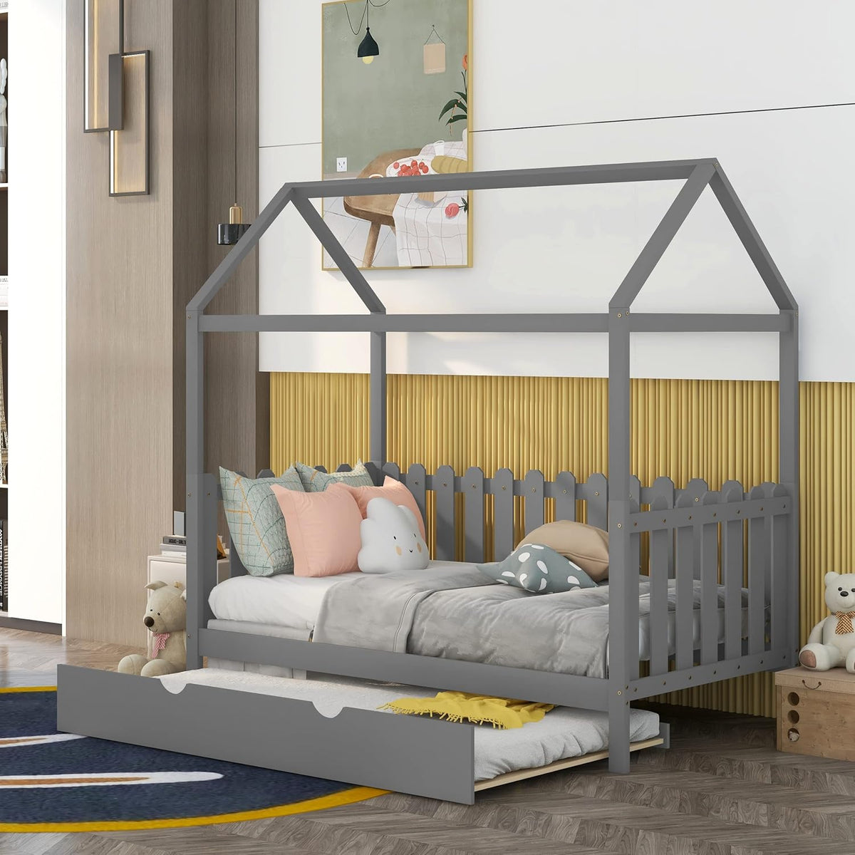 Gray Twin Size Wooden Daybed with Trundle V934500