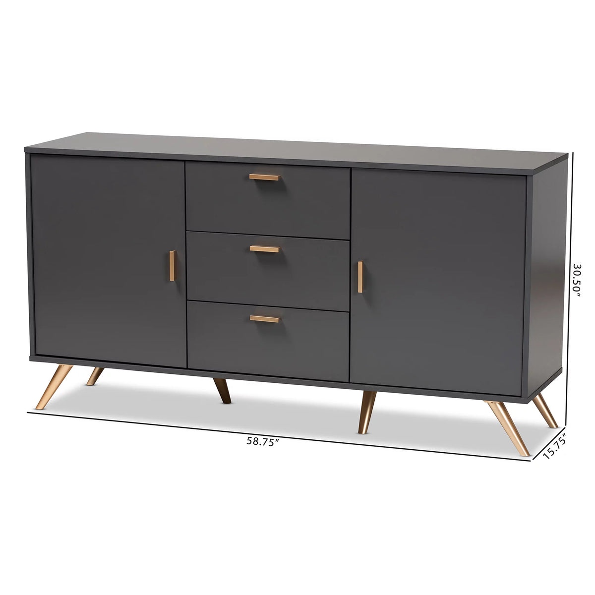 Dark Grey and Gold Finished Wood 2-Door Sideboard Buffet F7603