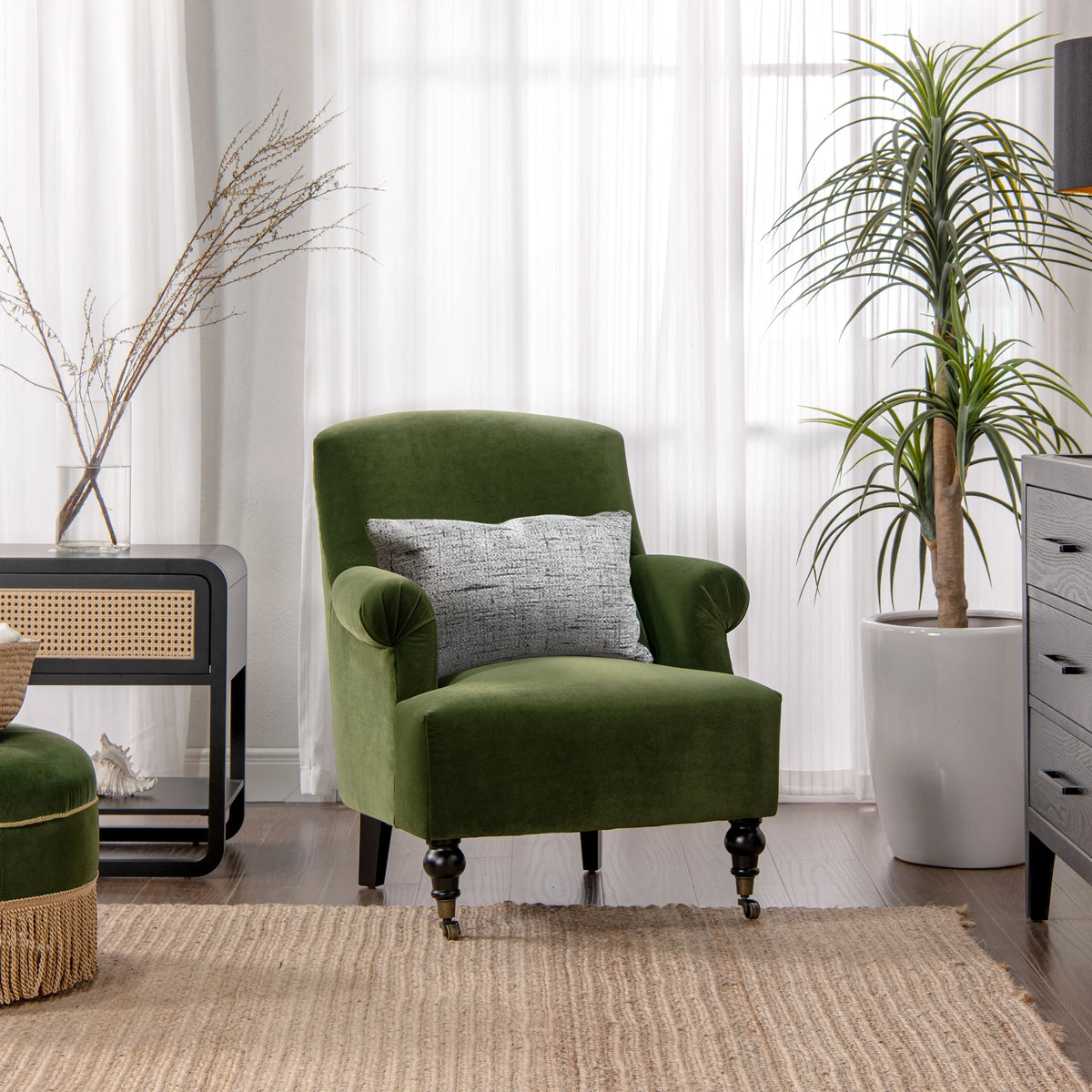 Olive Green Performance Velvet Accent Armchair D153