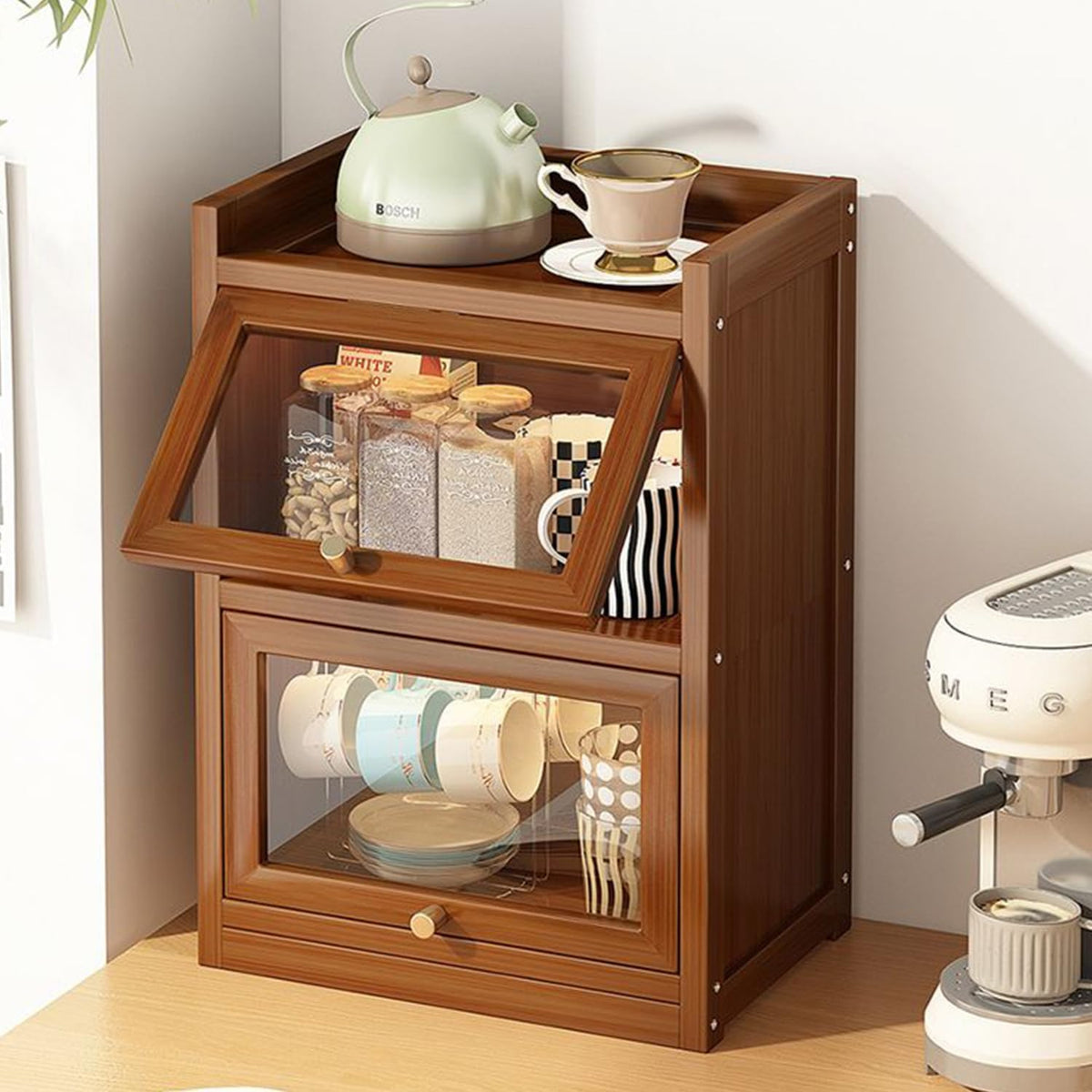 Bamboo Storage Cabinet with Glass Window Doors B288
