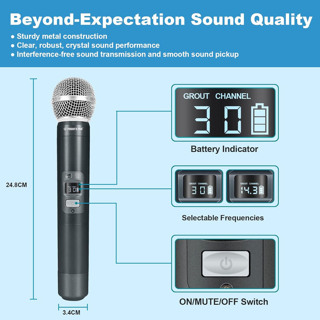 Dual Channel Wireless Microphone System with Handheld, Bodypack, Headset, Lapel M2905