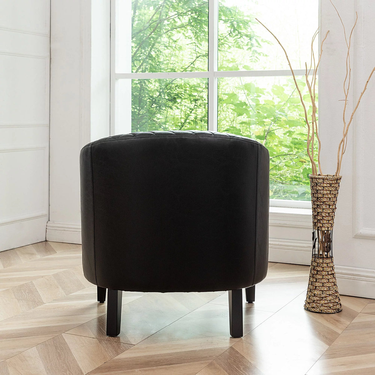 Mid Century Modern Tufted Faux Leather Barrel Armchair G403