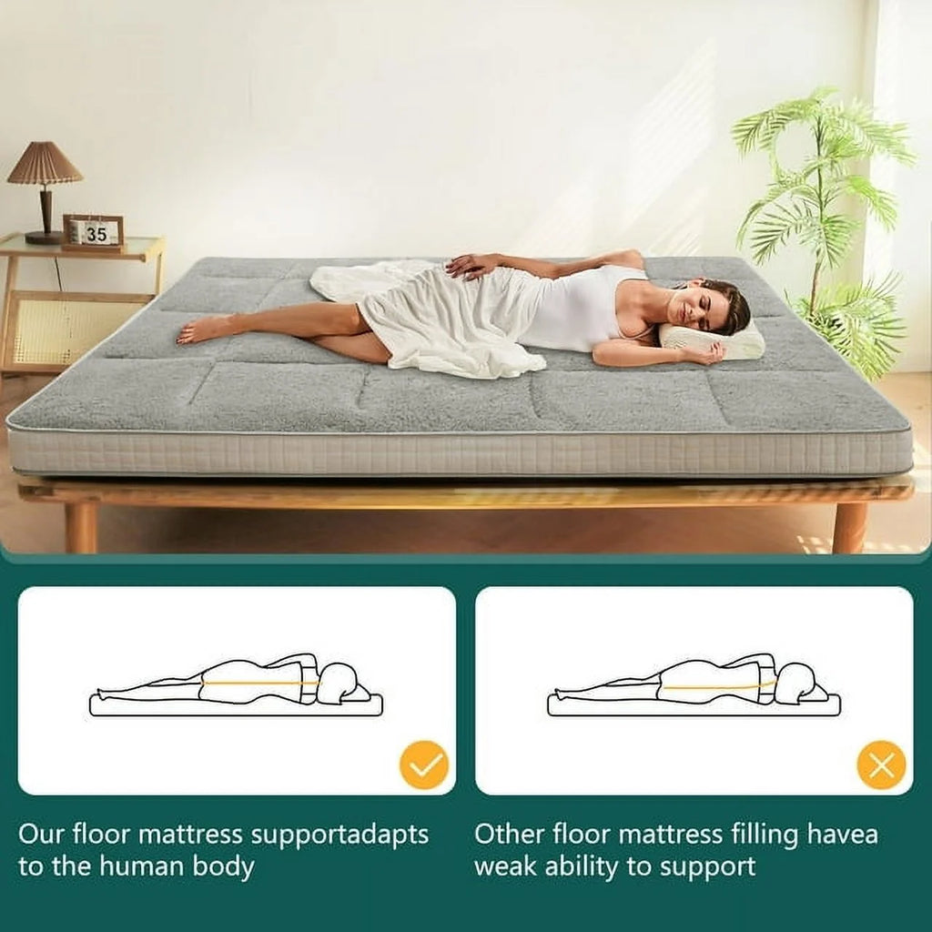 4" Thick Sherpa Fleece Folding Japanese Floor Mattress C87834
