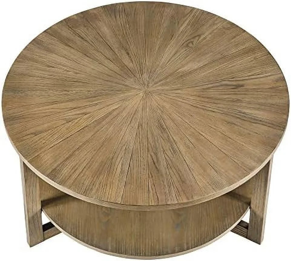 Round Solid Wood Coffee Table Yellowish Brown Q915783