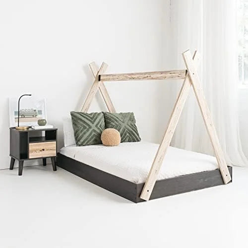 Full Natural Wood & White Tent Bed Frame F77957