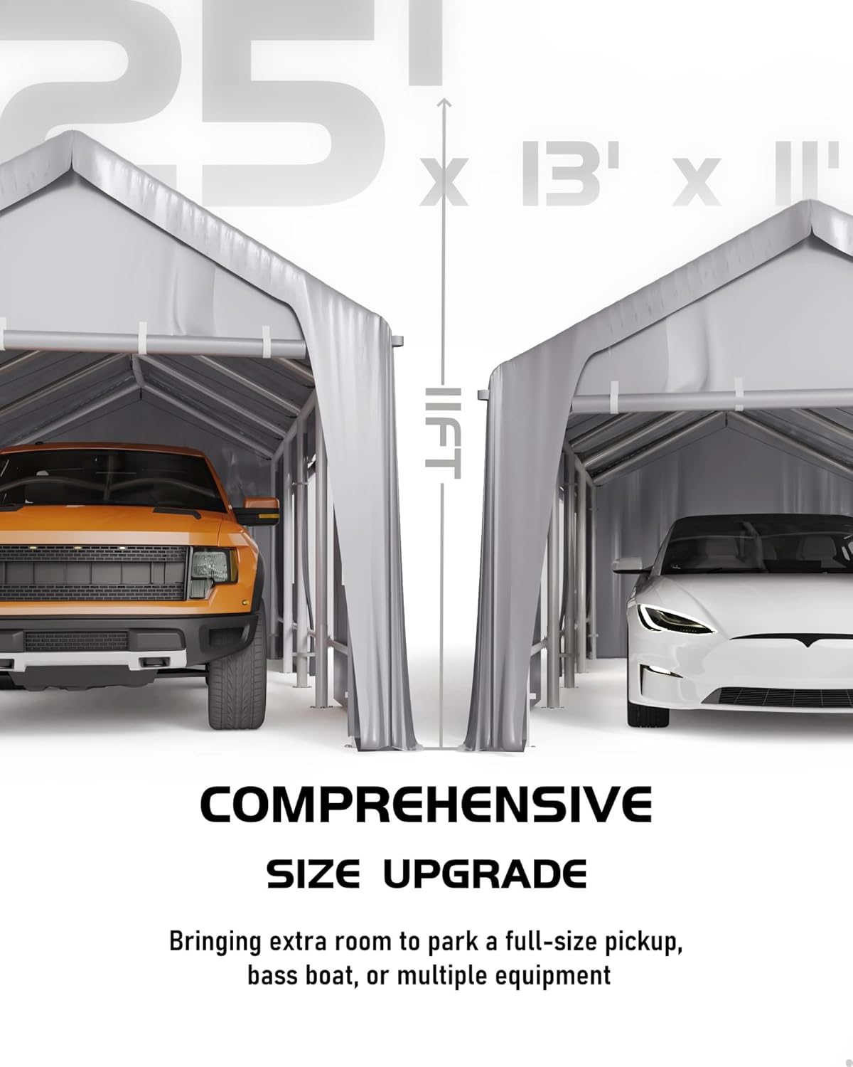 Silver Gray 180 g PE Carport with Front & Rear Doors K7345