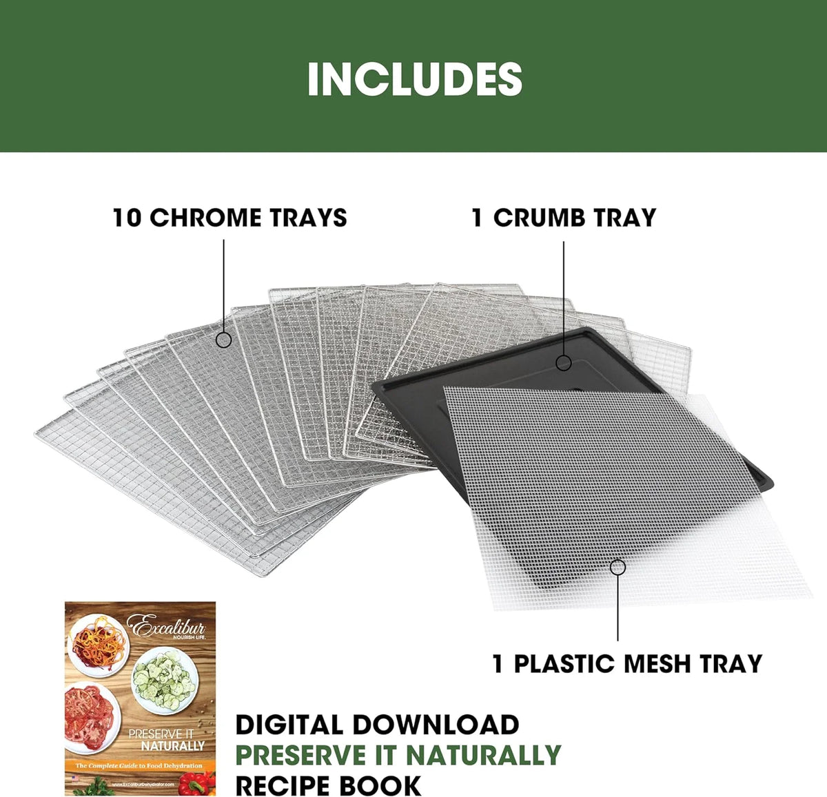 10-Tray Electric Food Dehydrator with Adjustable Temperature Control, 800-Watts, Black Q48753