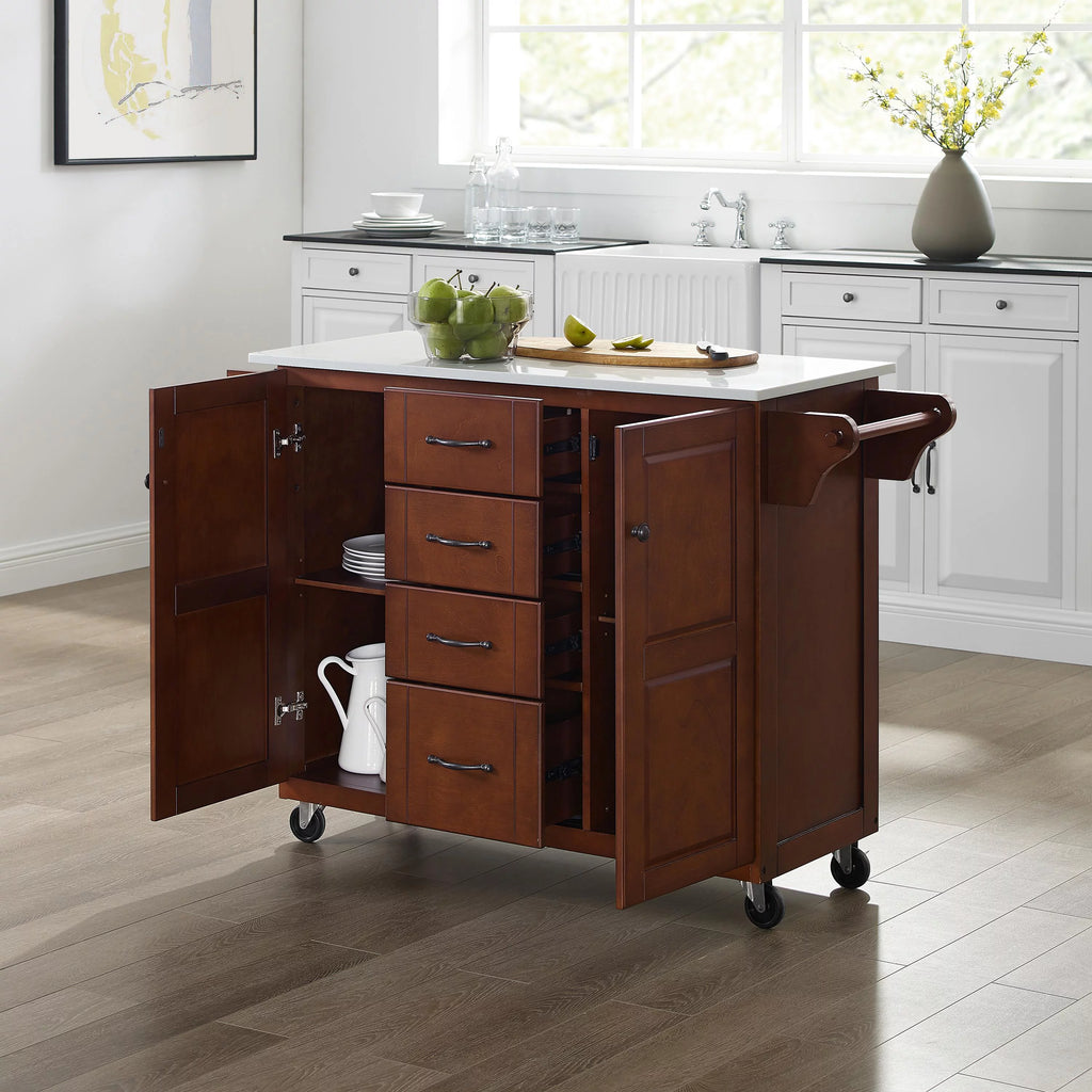 White Granite Top Kitchen Cart Y6369