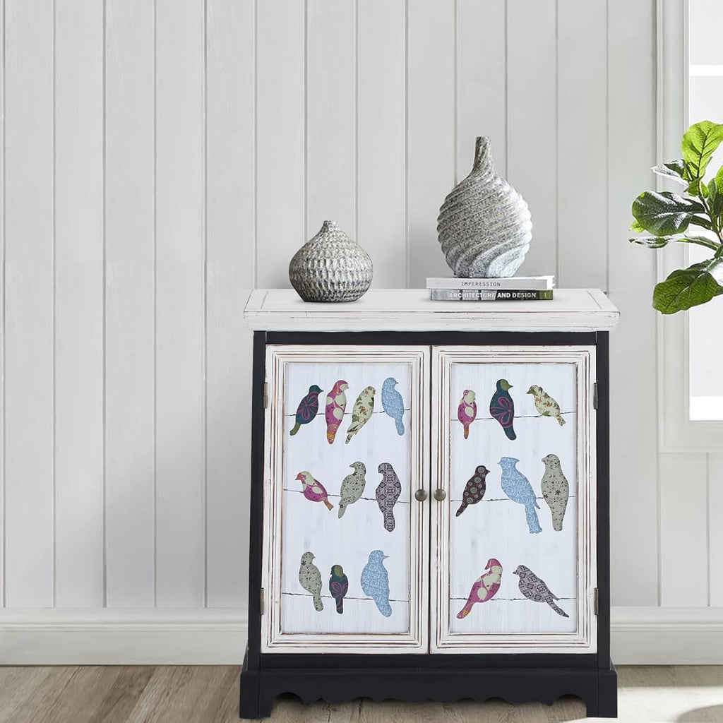 White Distressed Accent Storage Cabinet with 2 Doors T391723