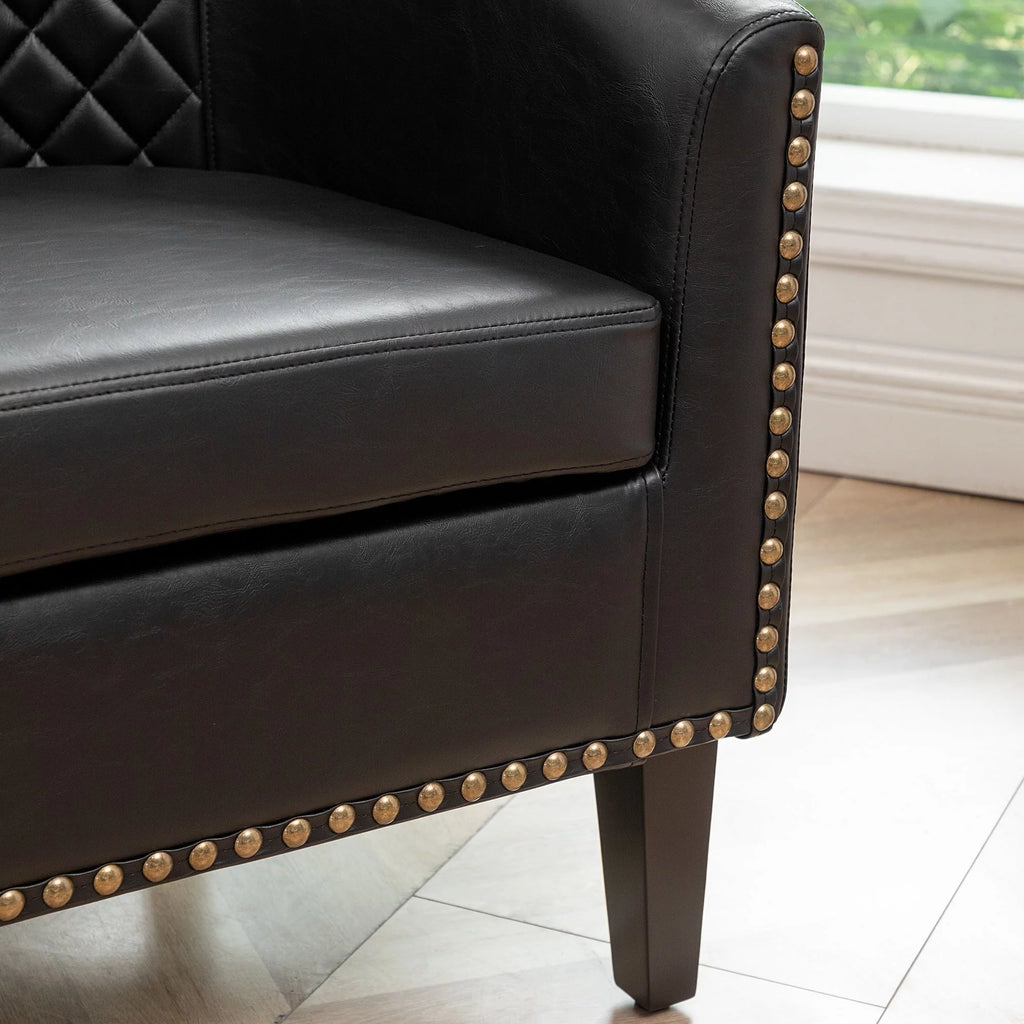 Mid Century Modern Tufted Faux Leather Barrel Armchair G403