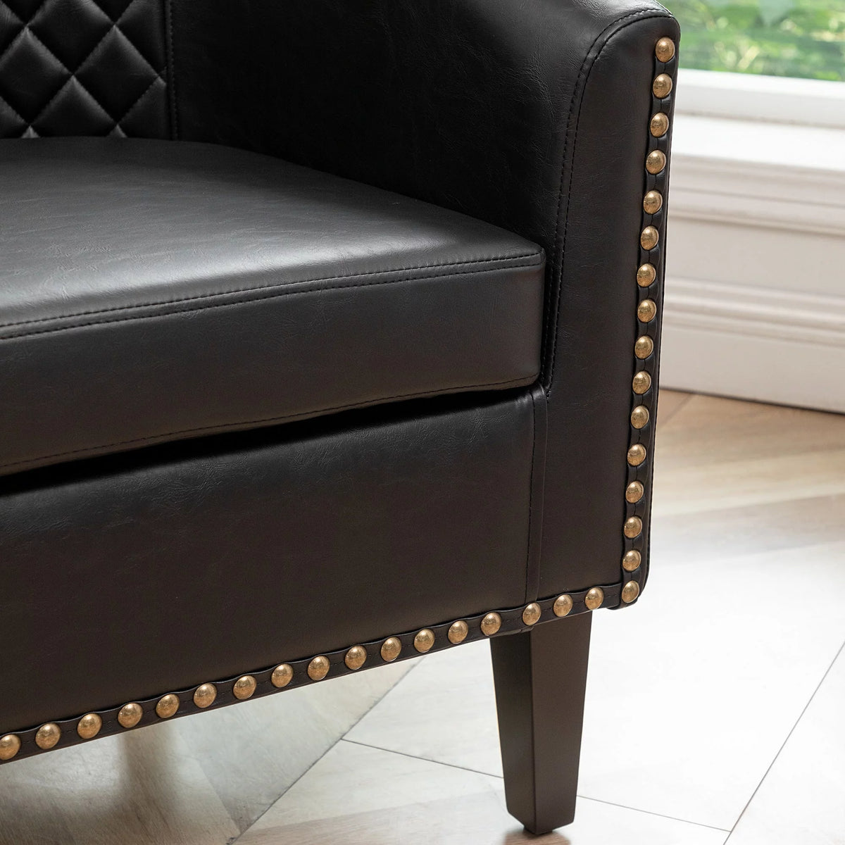 Mid Century Modern Tufted Faux Leather Barrel Armchair G403