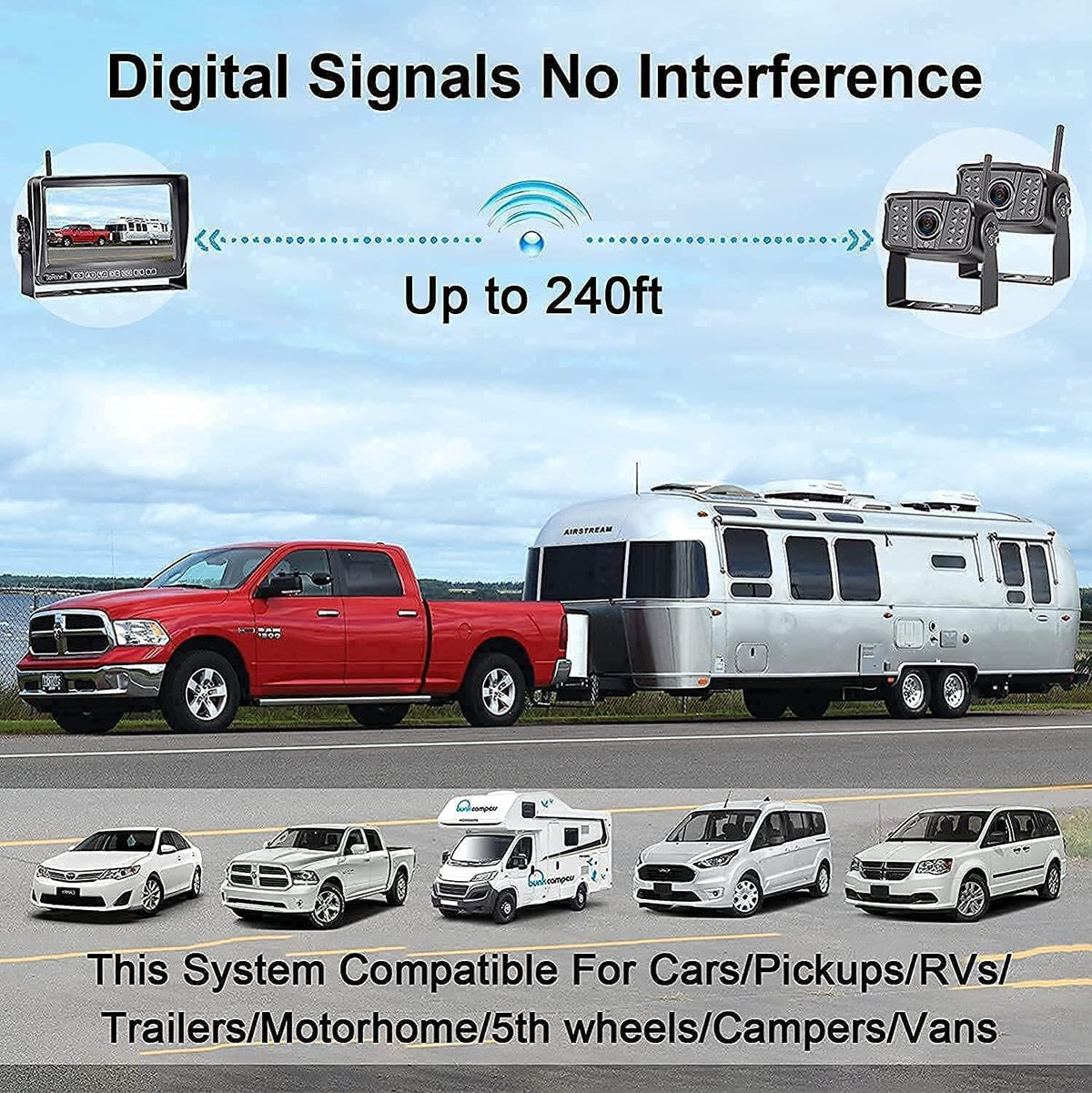 HD 1080P Wireless Backup Camera with 7" Touch Key Monitor E1751