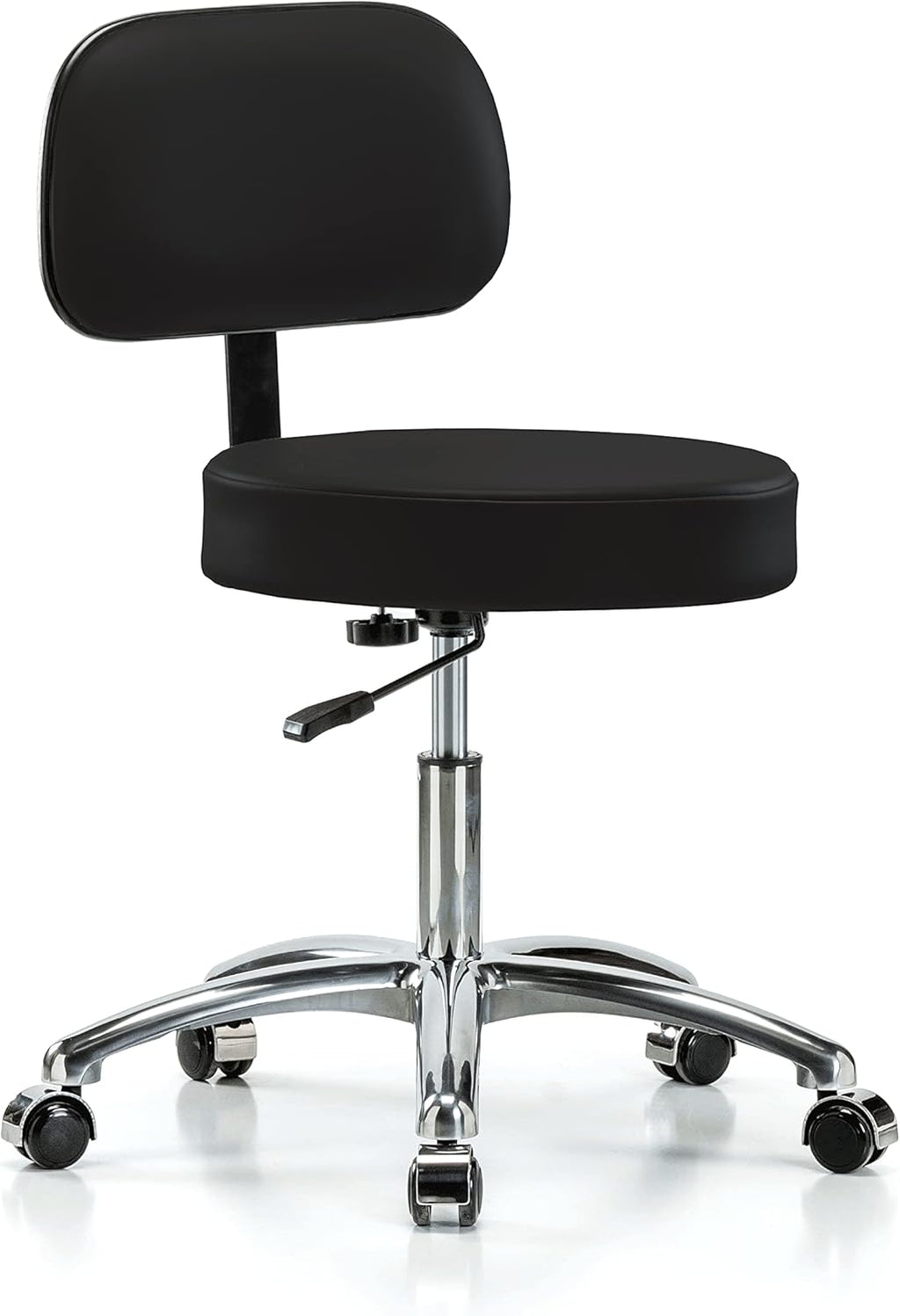 Chrome Rolling Height Adjustable Exam Stool with Back and Footring (Cinder Fabric) K365