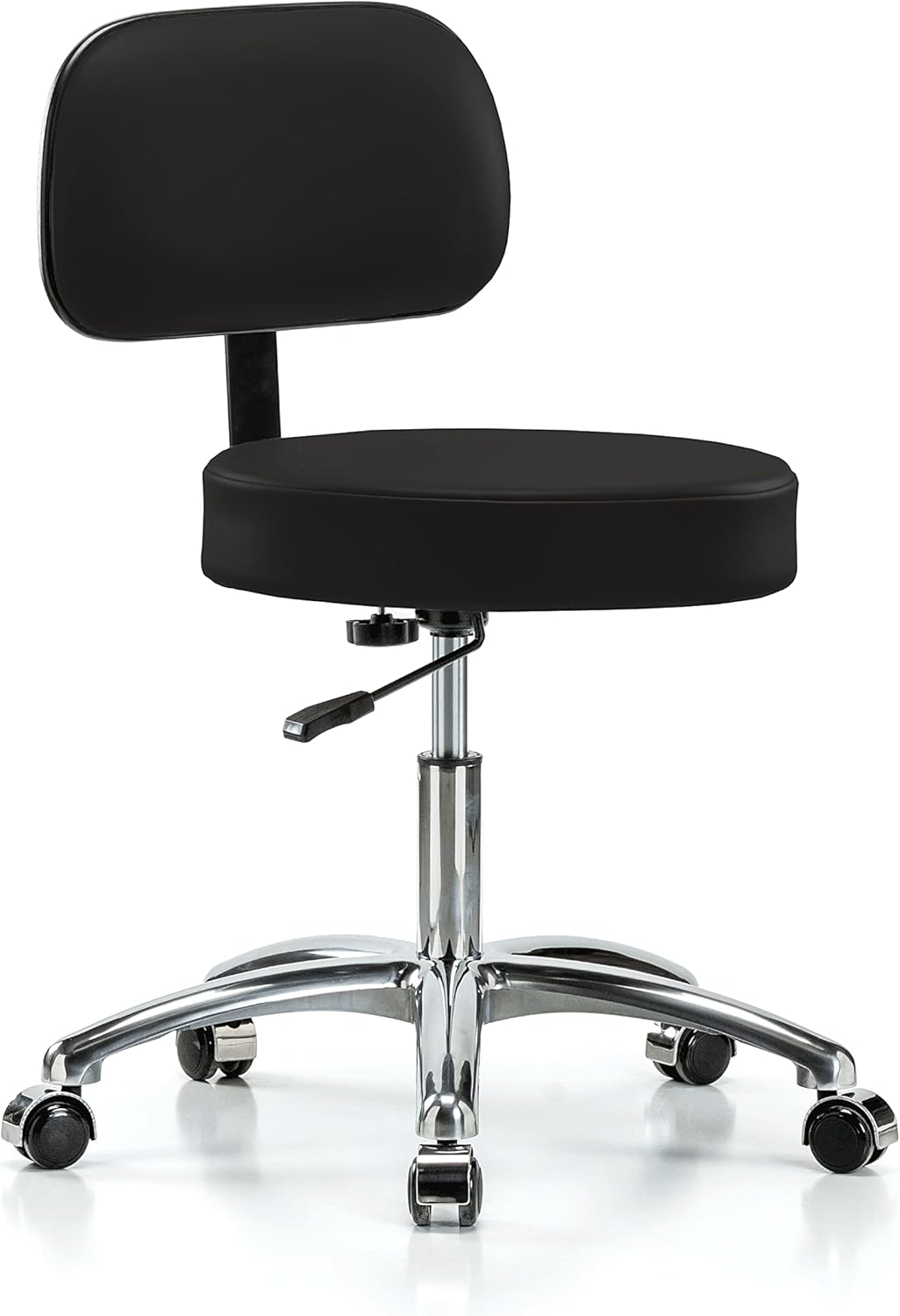 Chrome Rolling Height Adjustable Exam Stool with Back and Footring (Cinder Fabric) K365