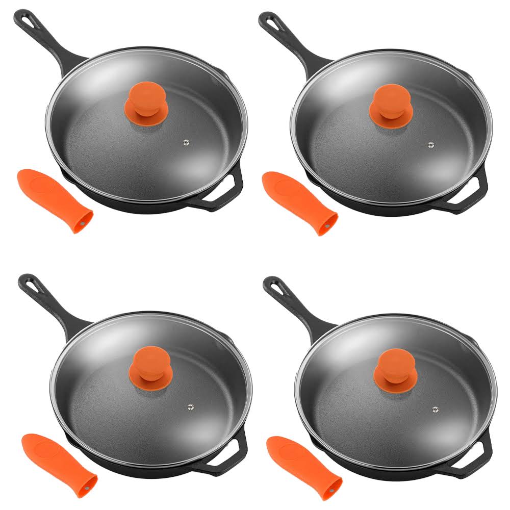 12x22 Pre Seasoned Nonstick Cast Iron Frying Pan with Lid 4 Pack E5887