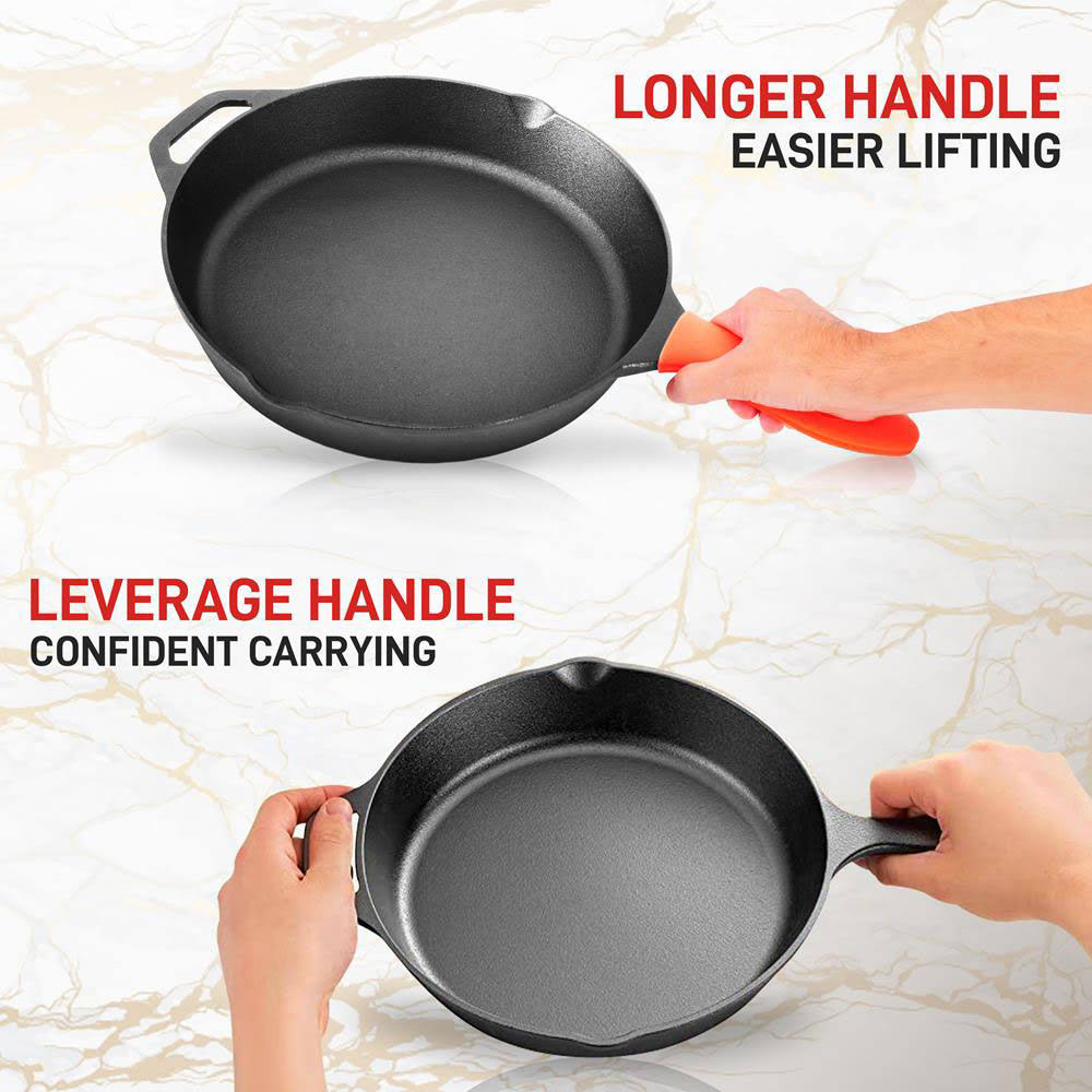 12x22 Pre Seasoned Nonstick Cast Iron Frying Pan with Lid 4 Pack E5887