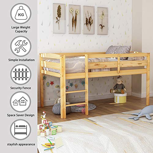 Twin Size Wood Loft Bed with Slide and Storage Shelves J4015