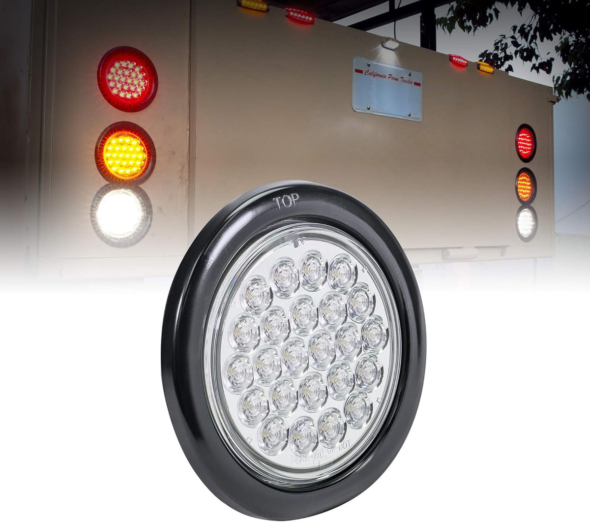 4pc 4" Round Red 24 LED Trailer Tail Lights IP67 Waterproof O619044