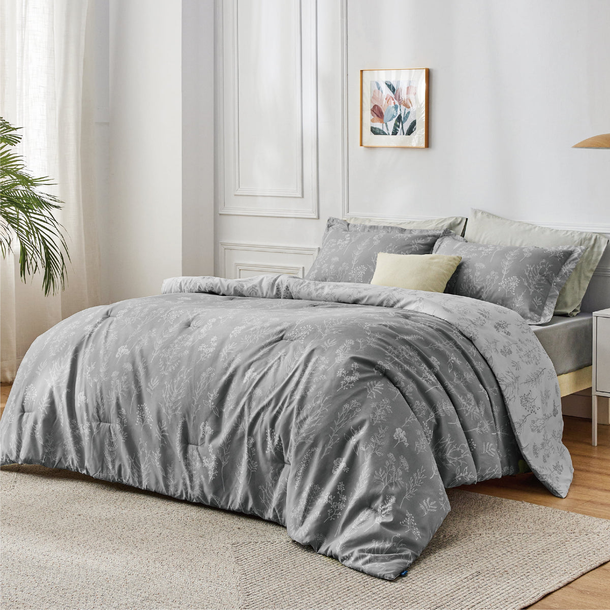 Sage Green Floral Queen Size Comforter Set N171