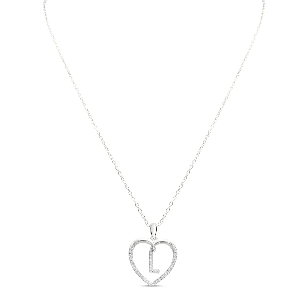 Sterling Silver Letter L Initial Necklace, 1/5ct Diamond, 16 Inches M3468