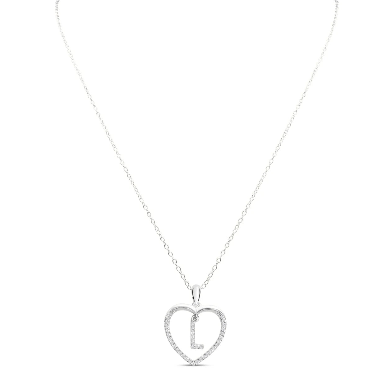 Sterling Silver Letter L Initial Necklace, 1/5ct Diamond, 16 Inches M3468