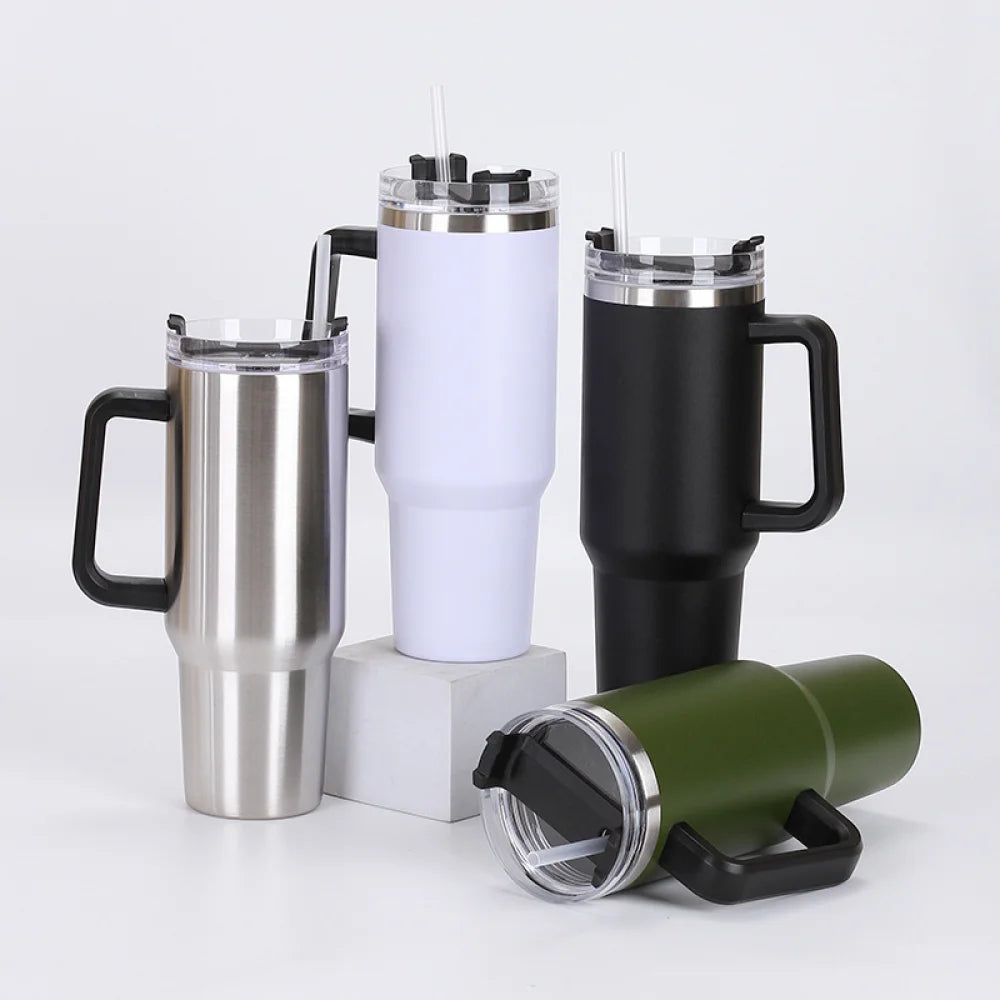 40 oz Stainless Steel Tumbler with Handle and Straw Lid C6424
