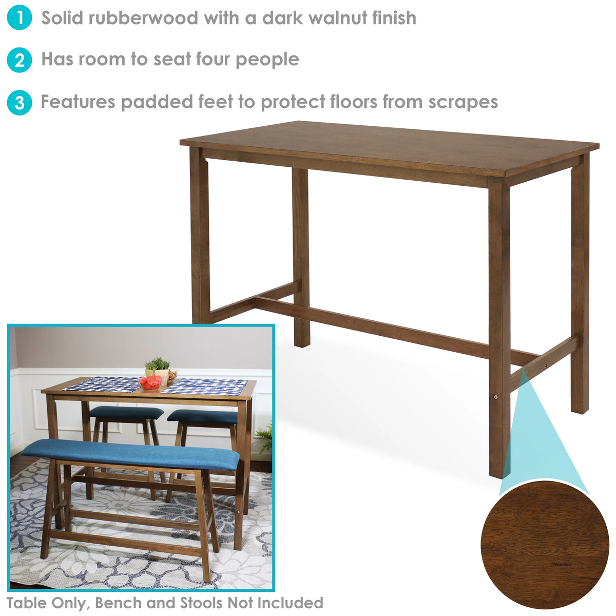Counter-Height Wooden Dining Table Weathered Oak Finish B19414