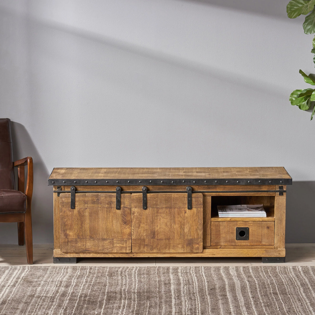 Natural and Black Mango Wood TV Stand H51356