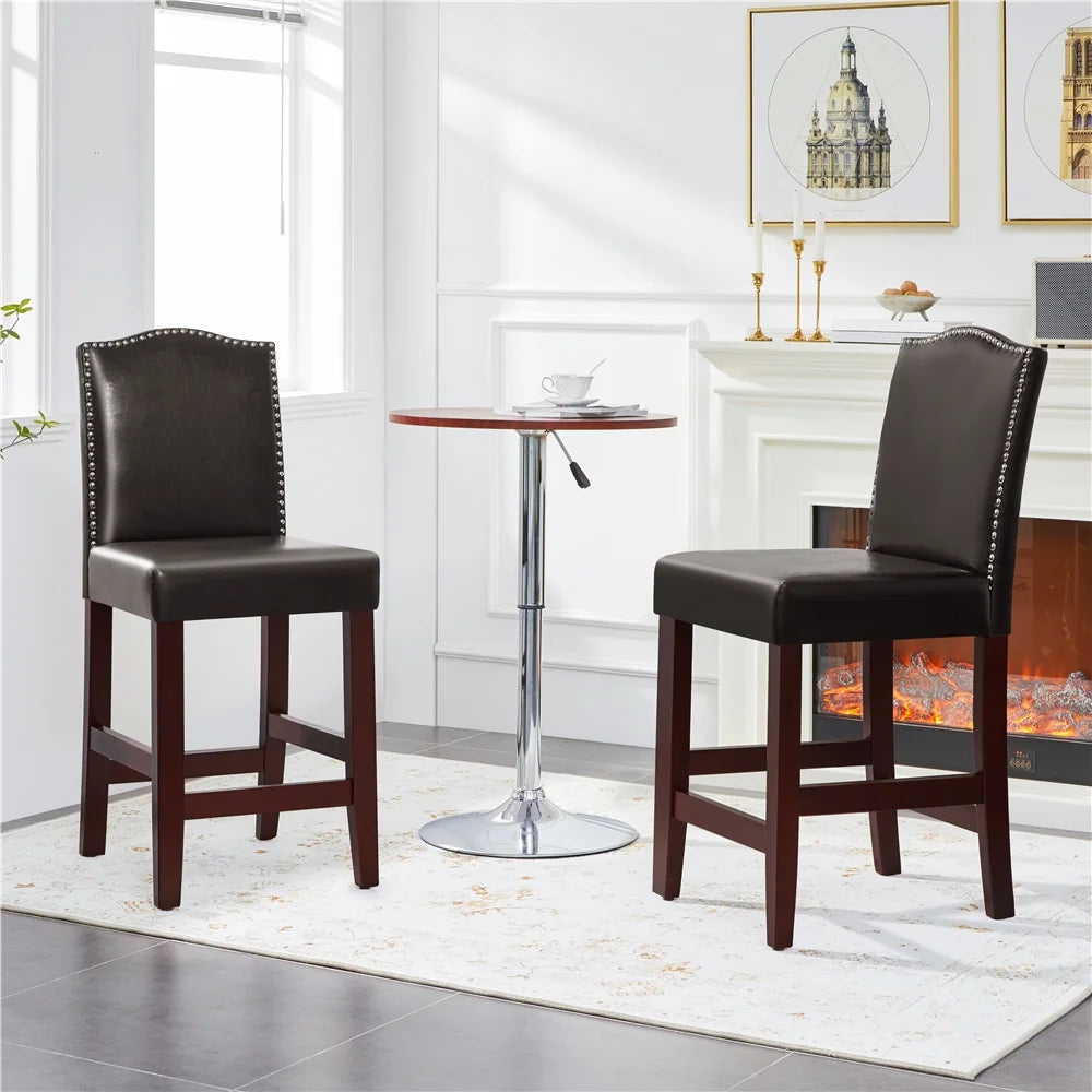 Brown Faux Leather Counter Bar Stools C555