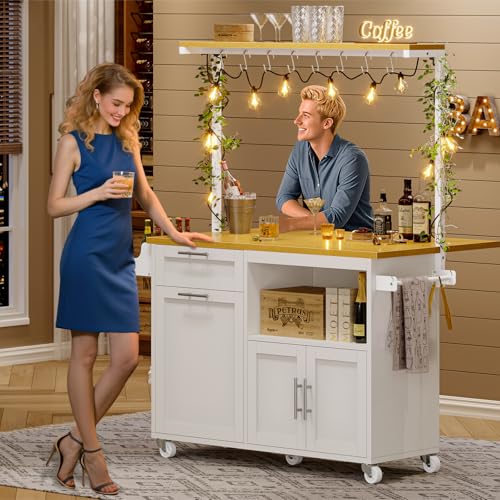 White Rolling Kitchen Island Table with Drop Leaf S56442