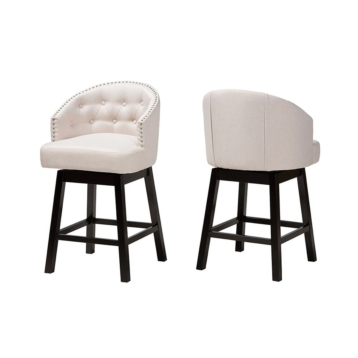 Light Beige Fabric and Espresso Brown Finished Wood 2-Piece Swivel Counter Chair V693961