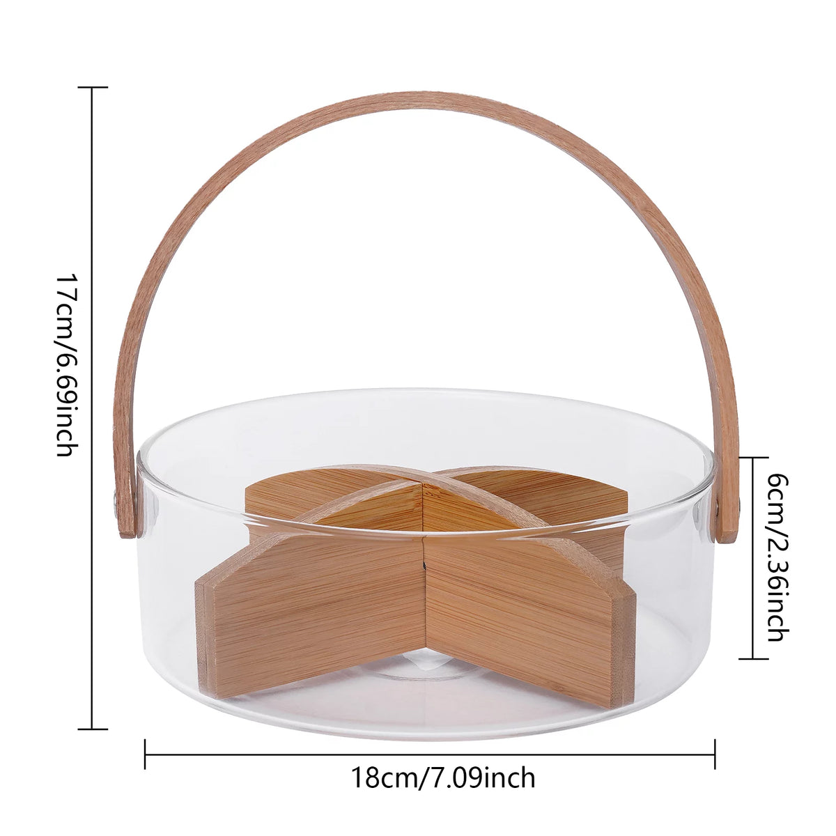 Clear Glass Fruit Serving Bowl with Wood Divider V56374