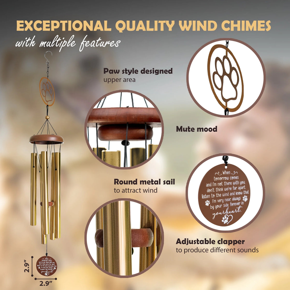 Memorial Wind Chimes with Sympathy Card, 30 inch W444