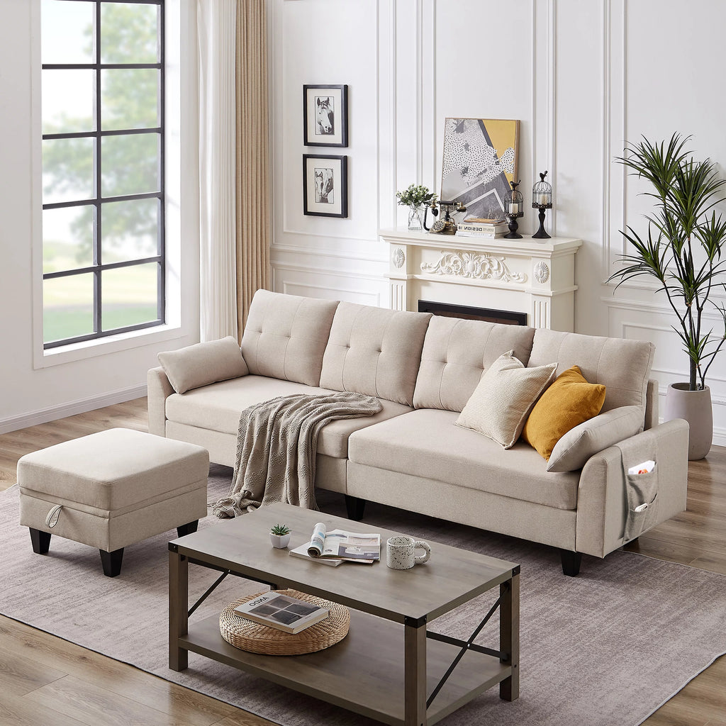 Modern Sectional Sofa with Reversible Chaise L Shaped 4-Seat Convertible Sofa B44247