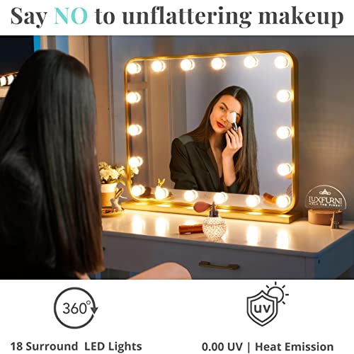 Large Hollywood Vanity Mirror with Lights, 18 LED Bulbs, Wall-Mount/Tabletop (Rose Gold) W58091
