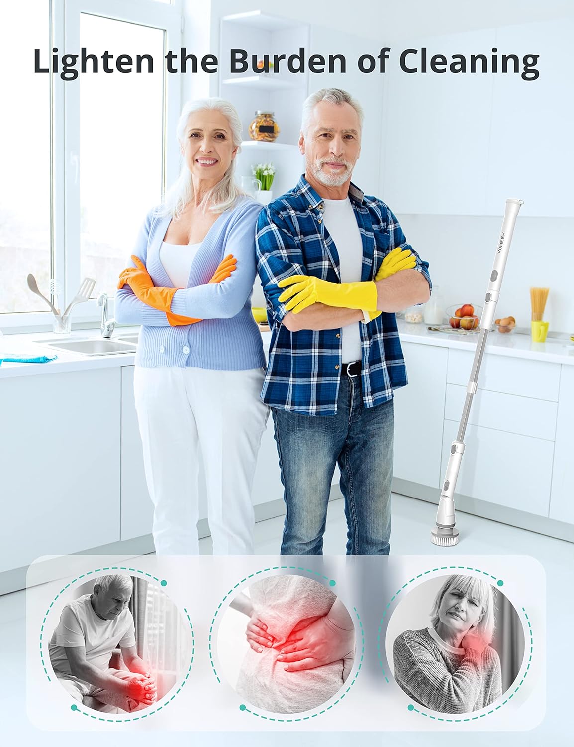 Cordless Electric Spin Scrubber with Adjustable Extension Arm and 4 Replaceable Cleaning Heads Y807