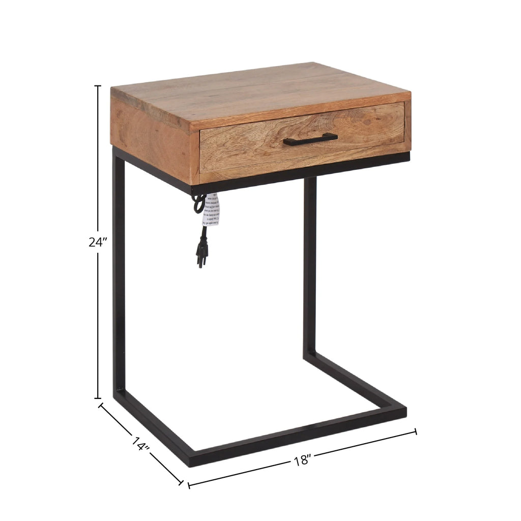 Brown Wood C-Table with Drawer P628