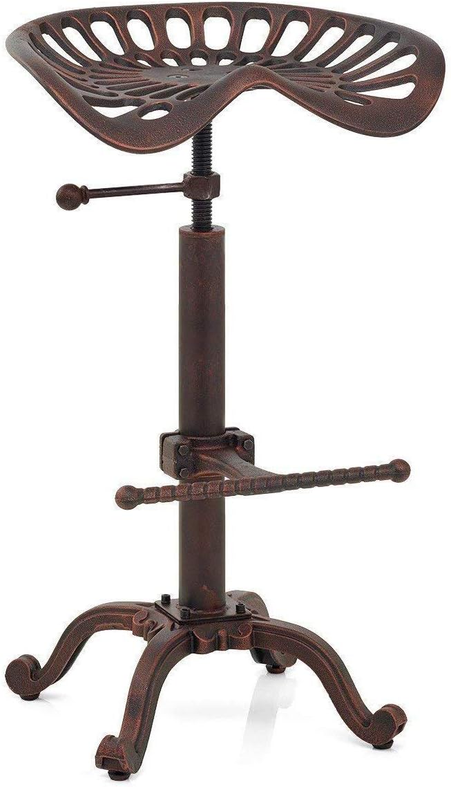 Rustic Industrial Bar Stool Cast Iron Adjustable Height Swivel V737