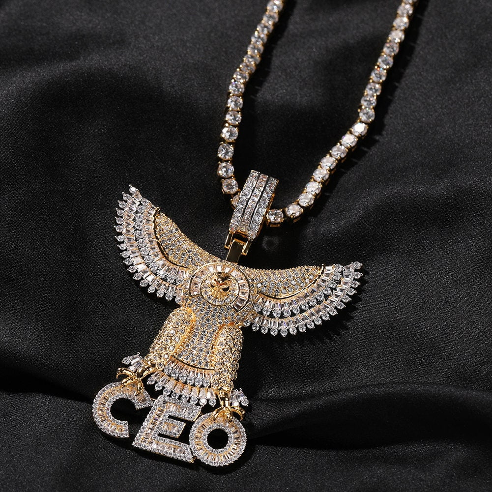 14K Gold Over Finish Simulated Diamond Eagle Charm Pendant Necklace Q49662