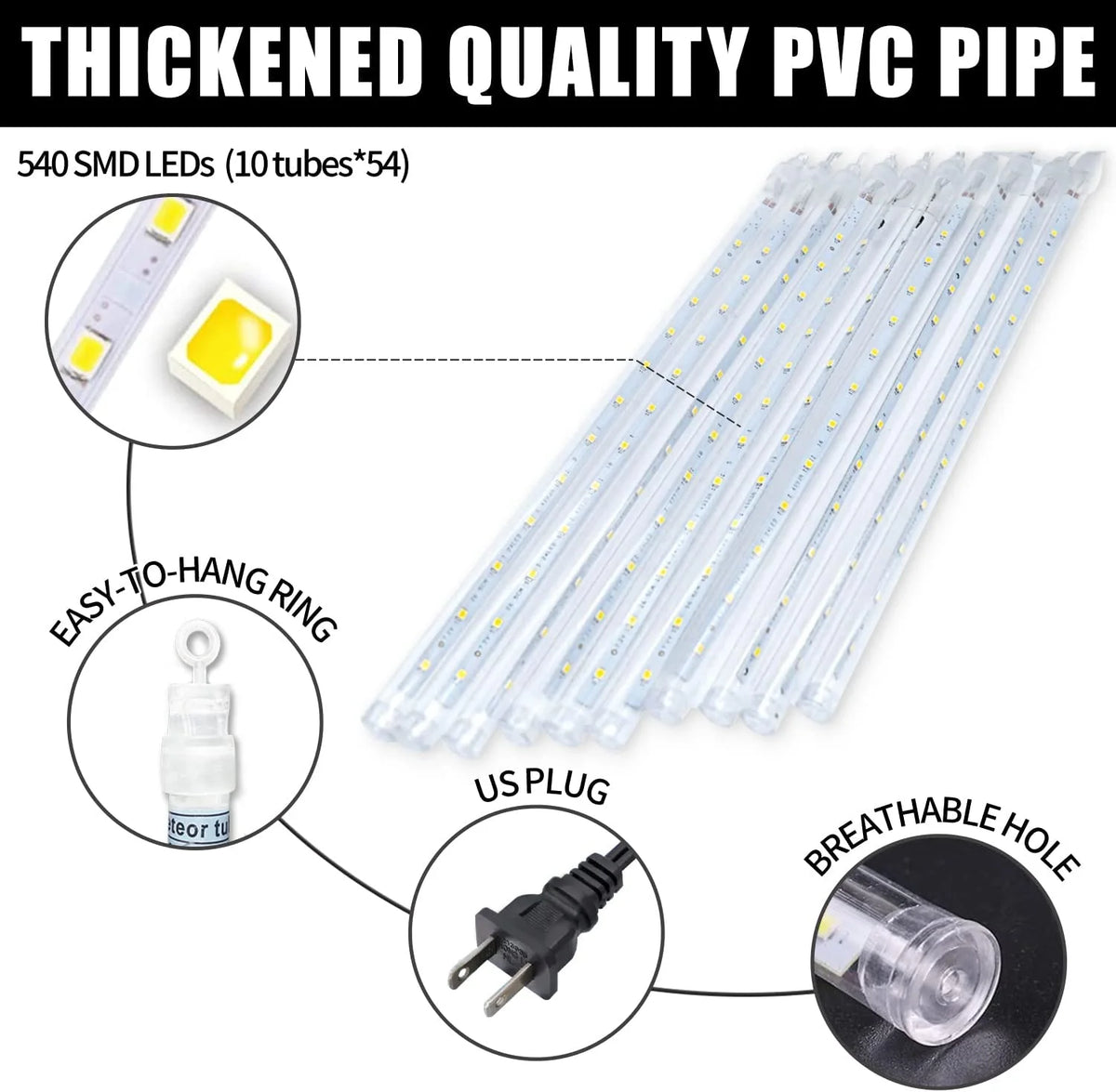 Waterproof 10 Tube 12 Inch 360 LED Meteor Shower Rain Lights H82191