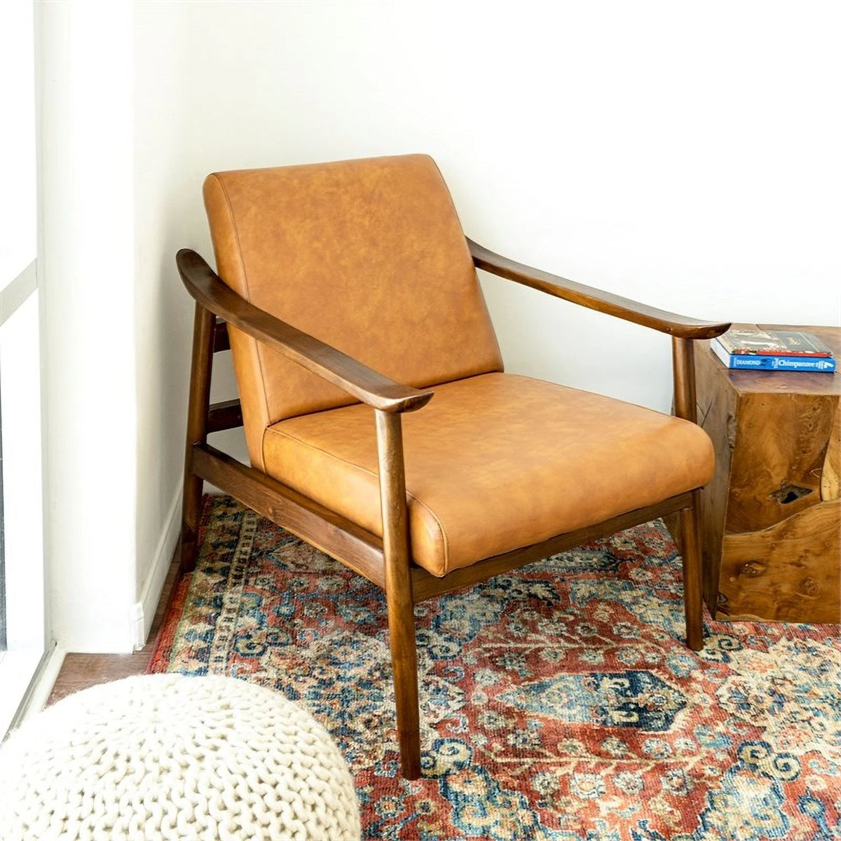 Mid-Century Modern Tight Back Leather Lounge Chair X709337