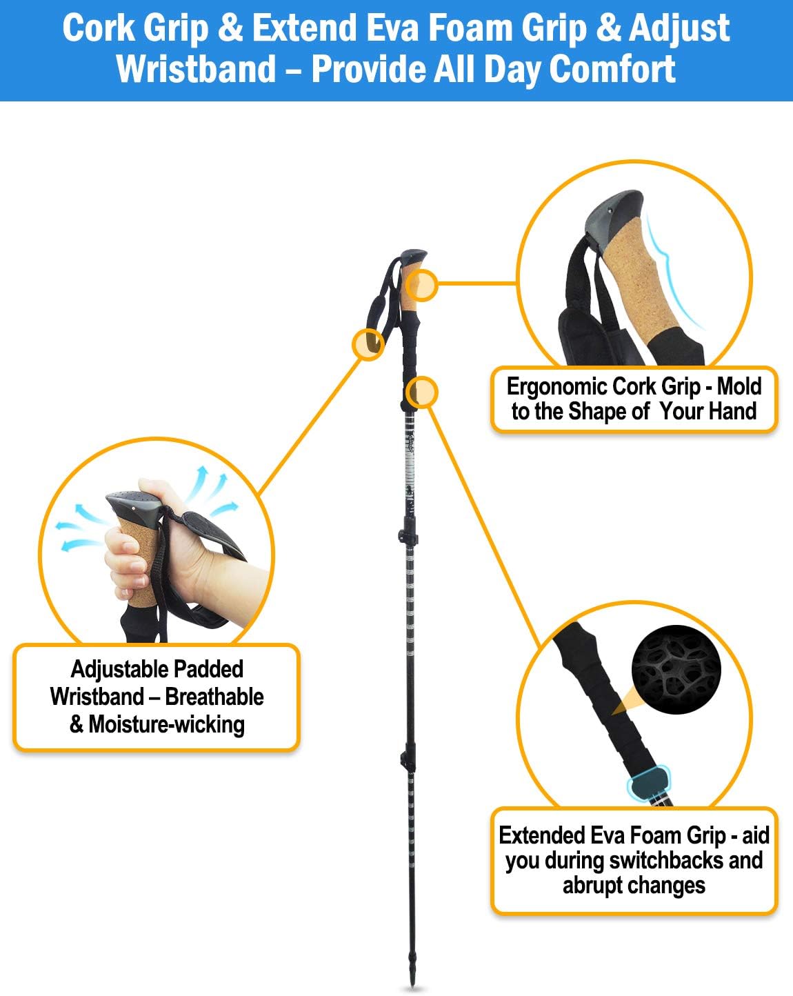 Trekking Poles with Cork Grip Carbon Fiber F829589