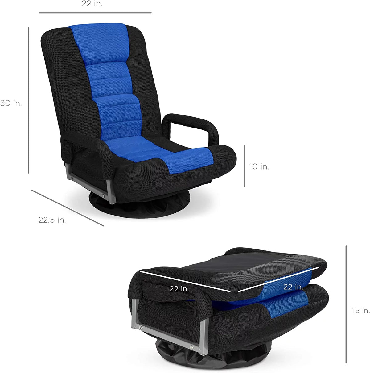 Swivel Gaming Chair with Lumbar Support, Armrest Handles, Adjustable Foldable Backrest - Black/Blue S89765